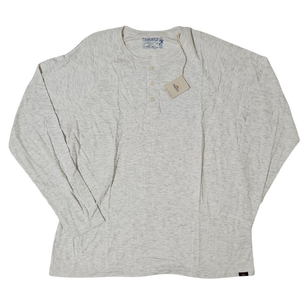 Faherty Newport Cloud Henley Shirt Long-Sleeve XXL Ivory Heather NWT
